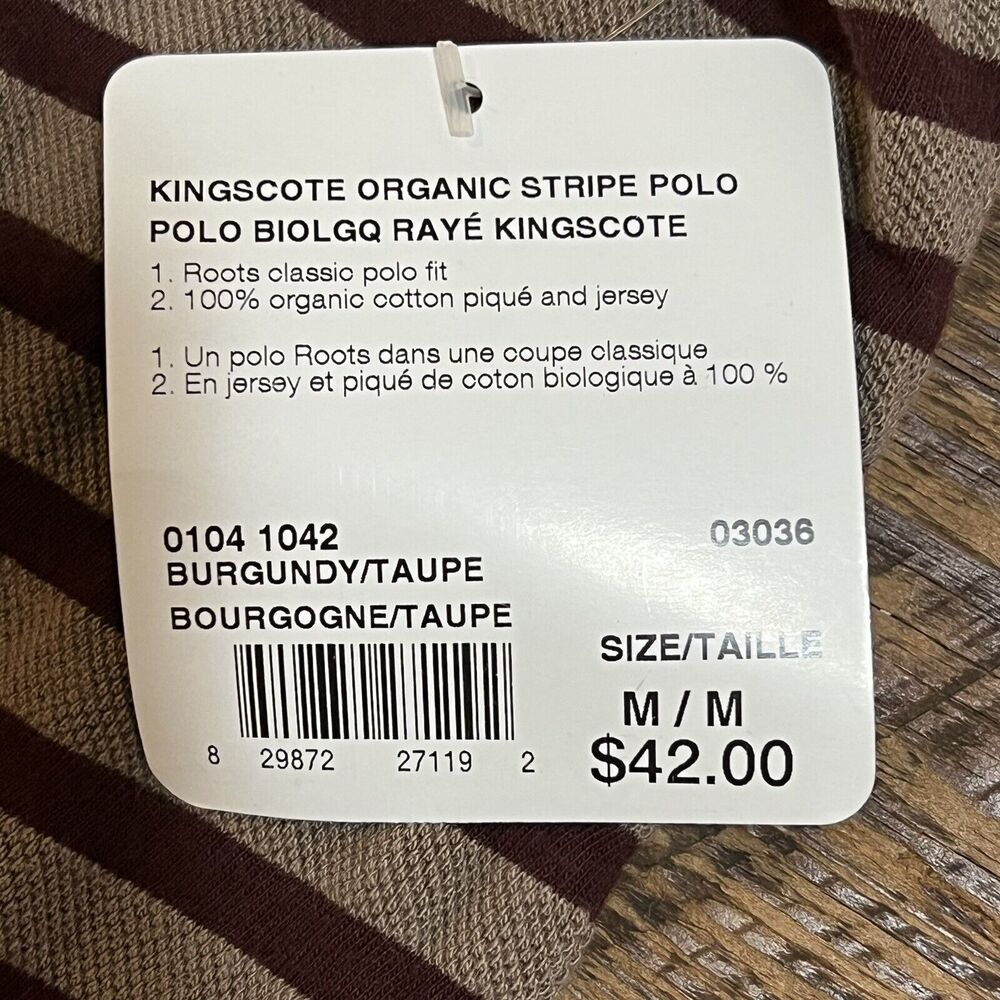 NEW Roots Pique Polo Shirt Slim Fit Burgundy Taupe Striped Beaver Logo Medium - Picture 11 of 12